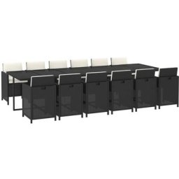 Ensemble à dîner de jardin coussins 13 pcs Résine tressée Noir Vidaxl Noir et blanc crème
