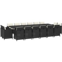 Ensemble à dîner de jardin coussins 17 pcs Résine tressée Noir Vidaxl Noir et blanc crème