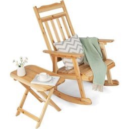 Costway - Fauteuil à Bascule de Porche avec Table Pliable, Ensemble de 2 Bistrot de Terrasse en