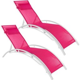 Lot de 2 transats avec coussin de tête - lot de 2 chaises longues, bains de soleil, transats jardin