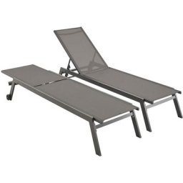 Lot de 2 bains de soleil elsa en aluminium et textilène . transats multi positions avec roulettes