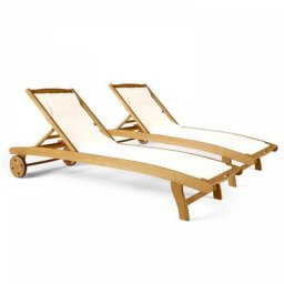 Lot de 2 bains de soleil en eucalyptus écru - Beige