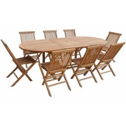 Salon de jardin en teck lombok - table ovale extensible - 8 places - Marron