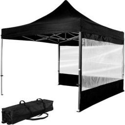 Instent - Tonnelle pro 3x3m, Alu, 2 panneaux inclus, couleur noir, avec sac de transport à roulettes