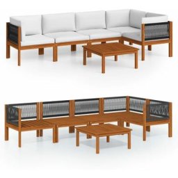 Salon de jardin 6 pcs avec coussins Crème Bois d'acacia solide Vidaxl n/a