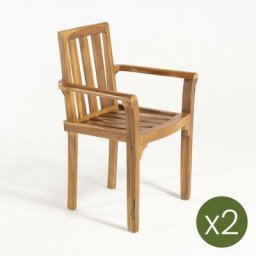 Pack 2 fauteuils d'extérieur empilables Bois de teck de catégorie a Taille : 61x50x88cm Traitement