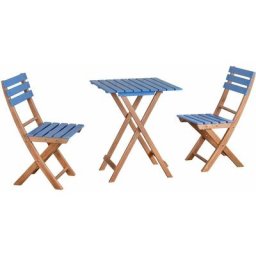 Ensemble bistro de jardin 3 pièces pliantes style colonial 2 chaises + table bois pin pré-huilé