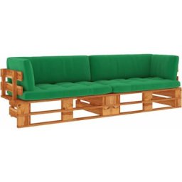 Canapé palette 2 places et coussins Pin imprégné de marron miel vidaXL - Vert