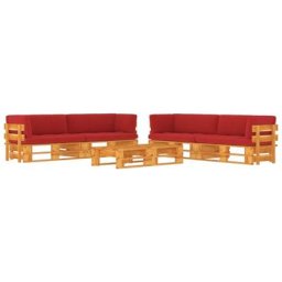 Salon de jardin 6 pcs avec coussins Pin imprégné de marron miel Vidaxl Rouge