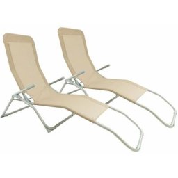 Duo de Bains de Soleil en Aluminium et Textilène - Taupe Maxxgarden