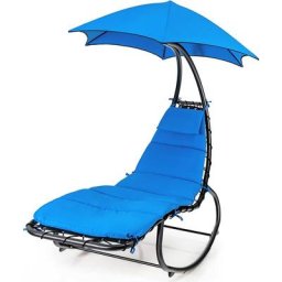 Bain de Soleil Transat Suspendu avec Pare-Soleil Hamac et Coussin/Balancelle de Jardin et Patio