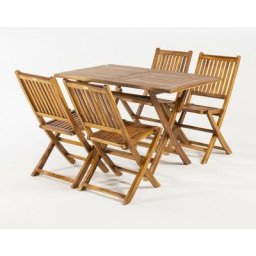 Ensemble d'extérieur en teck, table rectangulaire 120 cm x70 cm x 76 cm et 4 chaises pliantes, bois