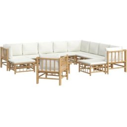 Salon de jardin 12 pcs avec coussins blanc crème bambou Vidaxl n/a