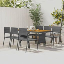 Ensemble Table et Chaise de Jardin 7 pcs - Mobilier à dîner d'extérieur Résine tressée Gris