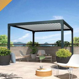 Pergola Bioclimatique beryl Ilot - Mixte Gris Anthracite/Blanc - 3,50x4,00 m - Vérin à Télécommande