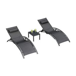 PURPLE LEAF Bain De Soleil Lot De 2 avec Table, Transat Jardin Exterieur, Ajustables et empilables,