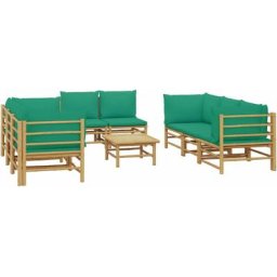 Salon de jardin 9 pcs avec coussins vert bambou Vidaxl n/a