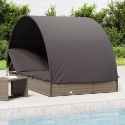 Transat 2 places avec toit Chaise longue Bain de soleil rond gris 211x112x140 cm 53948 - Gris