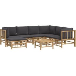 Salon de jardin 8 pcs avec coussins gris foncé bambou Vidaxl n/a
