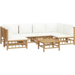 Salon de jardin 7 pcs avec coussins blanc crème bambou Vidaxl n/a