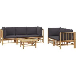 Salon de jardin 6 pcs avec coussins gris foncé bambou Vidaxl n/a