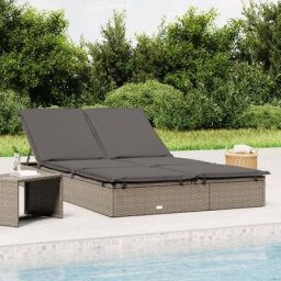 Maisonchic - Chaise longue à 2 places Bain de soleil Transat avec coussins gris résine tressée