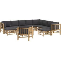 Salon de jardin 12 pcs avec coussins gris foncé bambou Vidaxl n/a