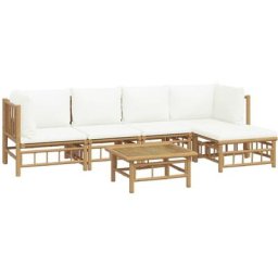 Salon de jardin 6 pcs avec coussins blanc crème bambou Vidaxl n/a
