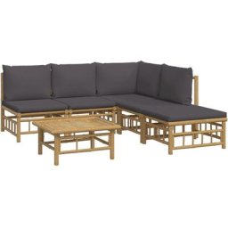 Salon de jardin 6 pcs avec coussins gris foncé bambou Vidaxl n/a