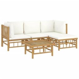Salon de jardin 5 pcs avec coussins blanc crème bambou Vidaxl n/a