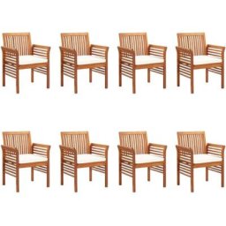 Chaises à dîner de jardin et coussins 8pcs Bois d'acacia massif Vidaxl Crème