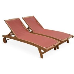Ensemble de 2 bains de soleil en bois Marbella. transats en eucalyptus fsc huilé et textilène Bois