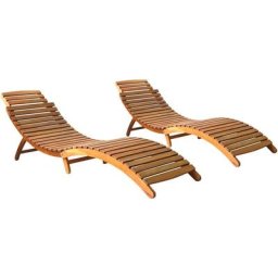 Lot de 2 Chaises longues | Bain de soleil Transat Bois d'acacia solide 83542 - Brun