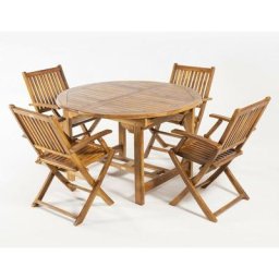 Ensemble de jardin en bois de teck Table ronde extensible 120/180 cm et 4 fauteuils pliants Bois de