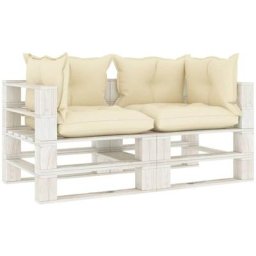 Canapé palette à 2 places de jardin avec coussins crème Bois Vidaxl n/a