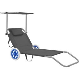 Maisonchic - Chaise longue pliable | Bain de soleil Transat avec auvent et roues Acier Gris 76844