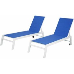 Lot de 2 bains de soleil barbados en textilène bleu - aluminium blanc - Bleu