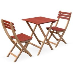 Alice's Garden - Table de jardin bistrot en bois 60x60cm - Barcelona Bois / Terracotta - pliante