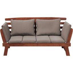 Canapé Banc de Jardin ou Terrasse en Bois Clair Résistant avec Accoudoirs Inclinables et Coussin