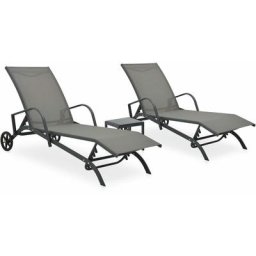 Chaises longues 2 pcs avec table Textilène et acier vidaXL - N/A