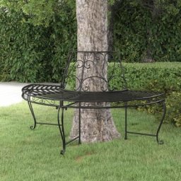 Banquette d'extérieur - Moderne Banc demi-circulaire tour d'arbre Ø160 cm Noir Acier Pour Terrasse