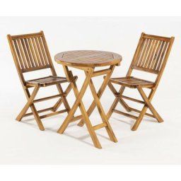 Ensemble d'extérieur en teck, table ronde 60 cm et 2 chaises pliantes, bois de teck Grade a,