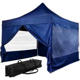 Instent - Tonnelle pro 3x3m, Alu, 4 panneaux inclus, couleur bleu, avec sac de transport à roulettes