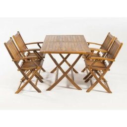 Ensemble d'extérieur en teck, table rectangulaire 140 cm x 80 cm x 76 cm et 4 chaises pliantes,