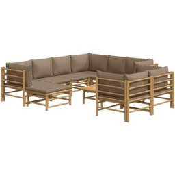 Salon de jardin 10 pcs avec coussins taupe bambou Vidaxl n/a