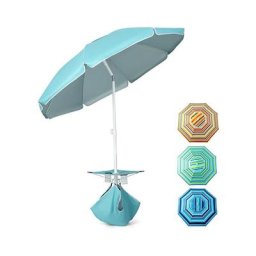 Parasol de Plage Hawaï Tropicale avec Table Pliante&Sac de Sable, Parasol Portable Design