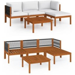Salon de jardin 5 pcs avec coussins Crème Bois d'acacia solide Vidaxl n/a
