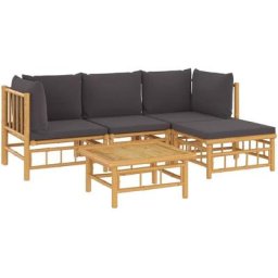 Salon de jardin 5 pcs avec coussins gris foncé bambou vidaXL - N/A
