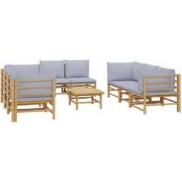 Salon de jardin 9 pcs avec coussins gris clair bambou Vidaxl n/a
