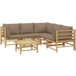 Salon de jardin 6 pcs avec coussins taupe bambou Vidaxl n/a